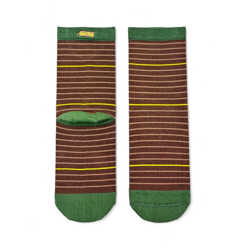 BestTag Stripe 細條紋 棕綠 22-28cm - 襪子 - 棉．麻 咖啡色