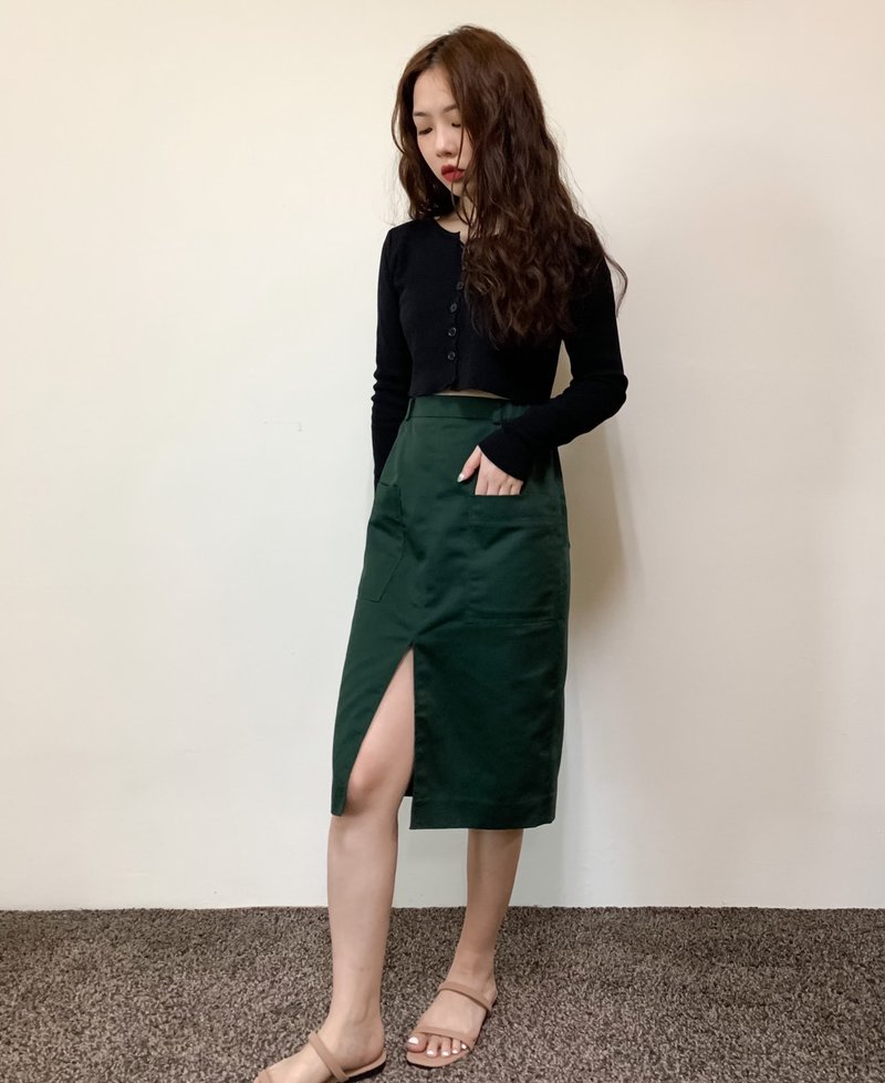 Knee-length skirt with front slit pockets - Skirts - Cotton & Hemp 