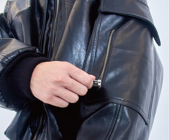 クロップドレザーボンバージャケット - ショップ psychocyclestudio