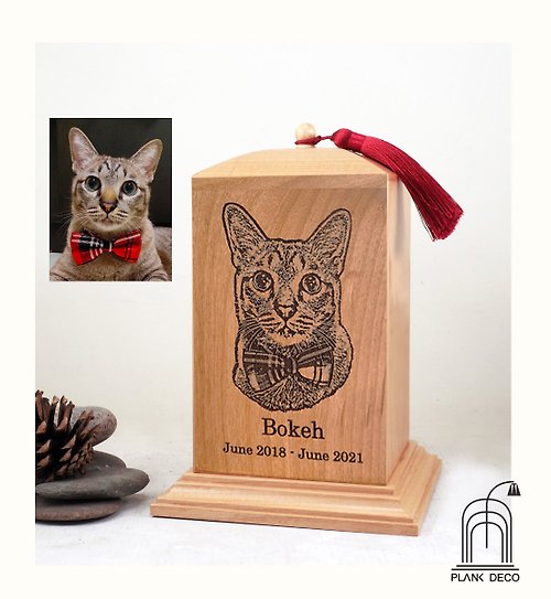 plankdeco 定制貓骨灰盒 定制骨灰盒 紀念品木盒 寵物紀念 雕刻 貓