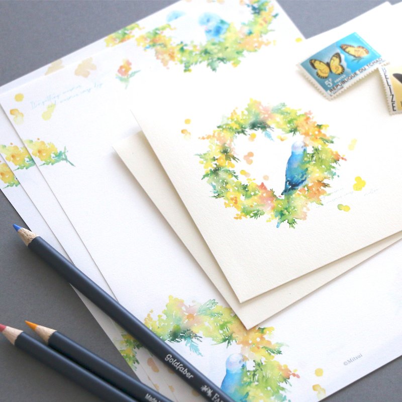 Mimosa and parakeet letter set - Envelopes & Letter Paper - Paper Yellow