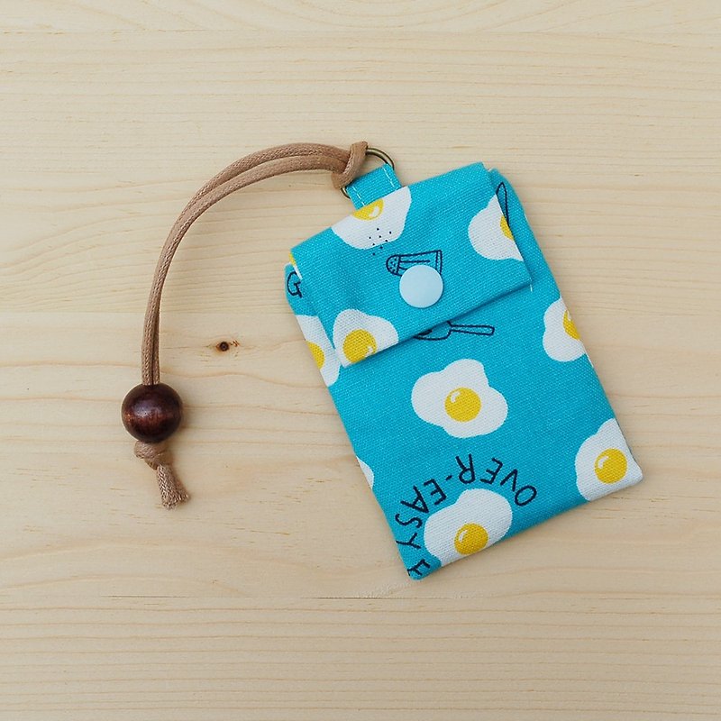 Delicious Poached Egg_Blue Card Bag/Youyou Card Bag - ที่ใส่บัตรคล้องคอ - ผ้าฝ้าย/ผ้าลินิน สีน้ำเงิน
