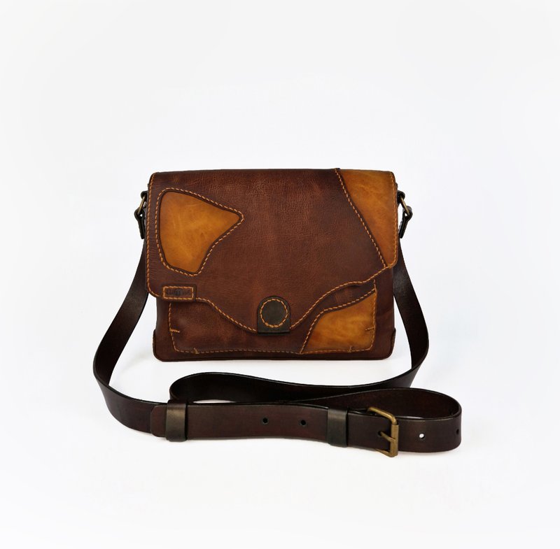 Leather Messenger Bag, Crossbody Satchel, Brown Shoulder Mailbag, Handmade Gift - กระเป๋าแมสเซนเจอร์ - หนังแท้ สีนำ้ตาล