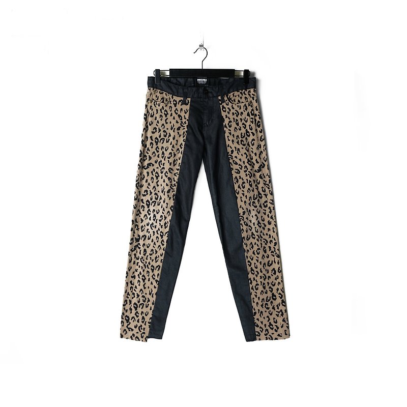 A PRANK DOLLY-Vintage (31-inch waist) coffee color leopard print and black trousers - กางเกงขายาว - ผ้าฝ้าย/ผ้าลินิน สีนำ้ตาล