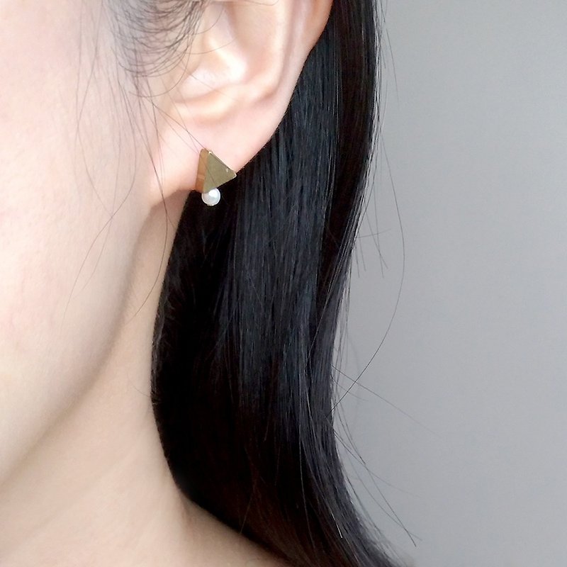 e090 combination 2- Bronze pearl earrings - ต่างหู - ทองแดงทองเหลือง ขาว