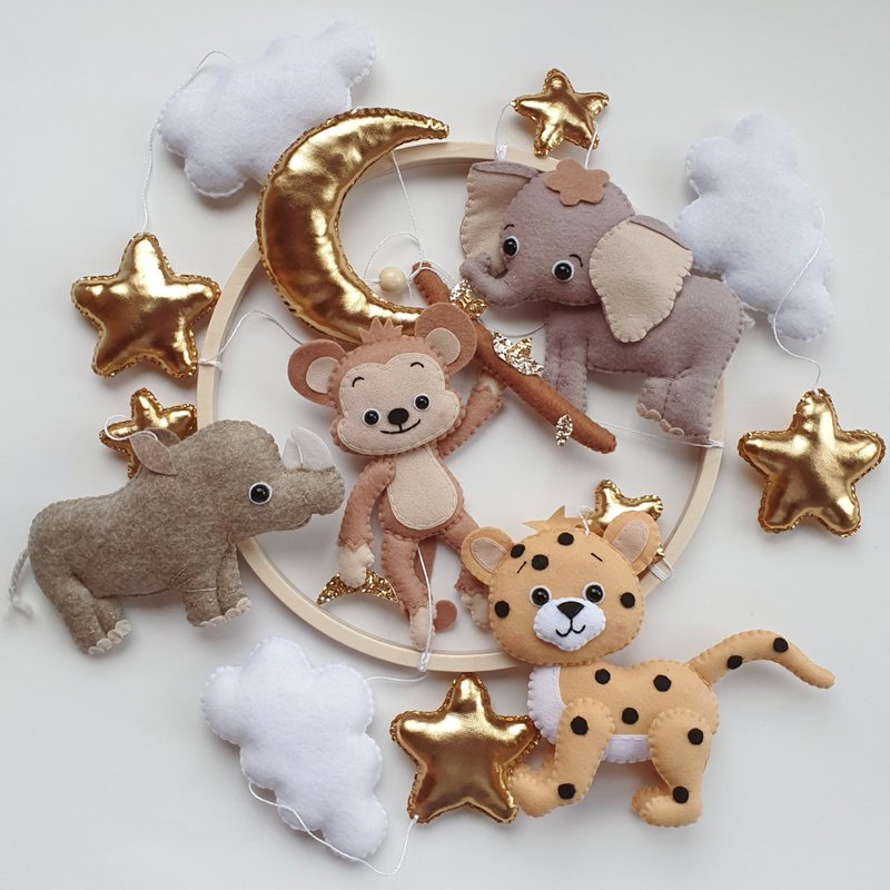 safari crib mobile, safari nursery, crib mobile stars, Jungle mobile - Kids' Toys - Eco-Friendly Materials 