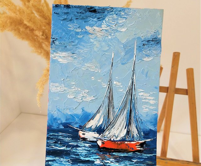 海とヨット - 絵画