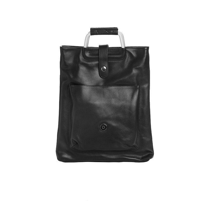 Clearance-Pipaide Fashion Handbag 13 "Flat Bag Black - กระเป๋าแมสเซนเจอร์ - หนังแท้ สีดำ