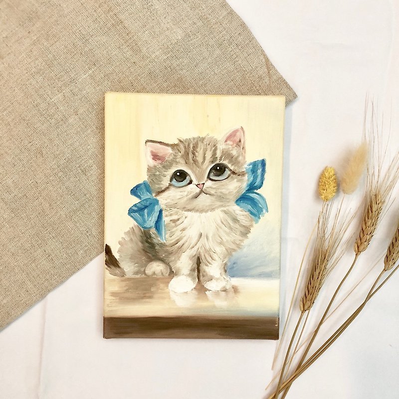 Hand-painted cat oil painting frameless painting - โปสเตอร์ - สี สีเหลือง