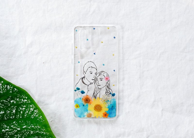 訂製 壓花 手繪 情侶 手機殼 Exclusive - Handpressed flowers couple phone cover (Valentine's) - Phone Cases - Plants & Flowers Multicolor