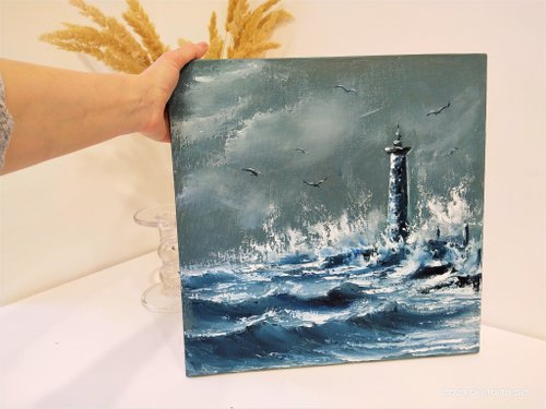 灯台の絵画オリジナルアート油絵キャンバス - ショップ AnaskoArt