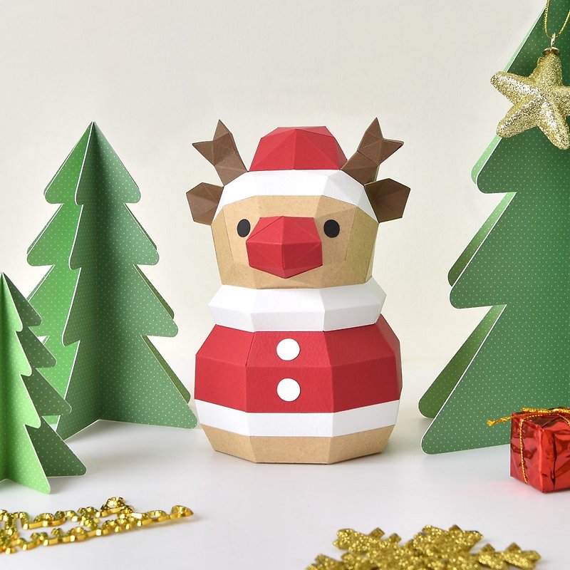 3D紙模型-DIY動手做-節日系列-聖誕馴鹿-聖誕節 擺飾 - 木工/竹藝/紙雕 - 紙 多色