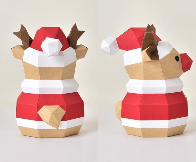 3D ペーパーモデル-DIY-お祭りシリーズ-クリスマストナカイ-クリスマス