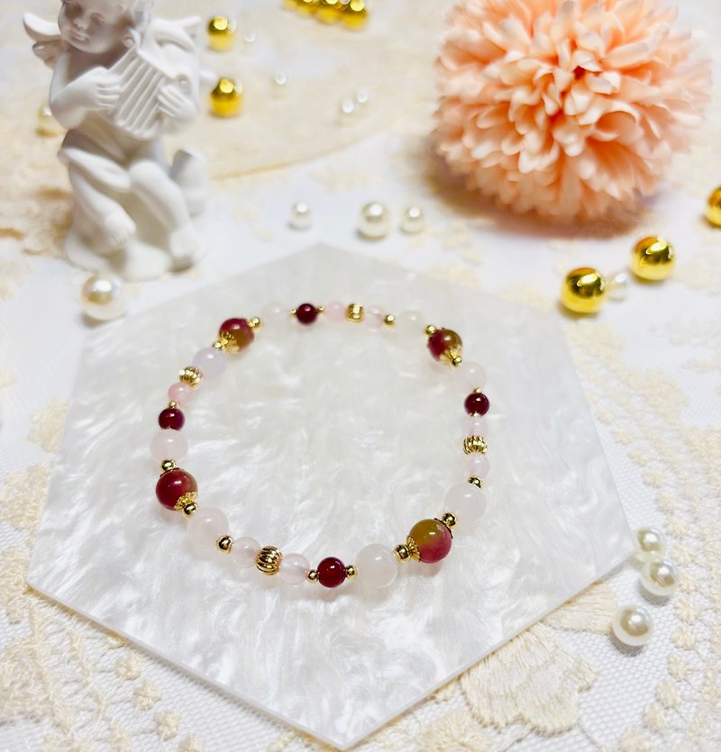 Gold powder seal painted crystal bracelet - Bracelets - Crystal Pink