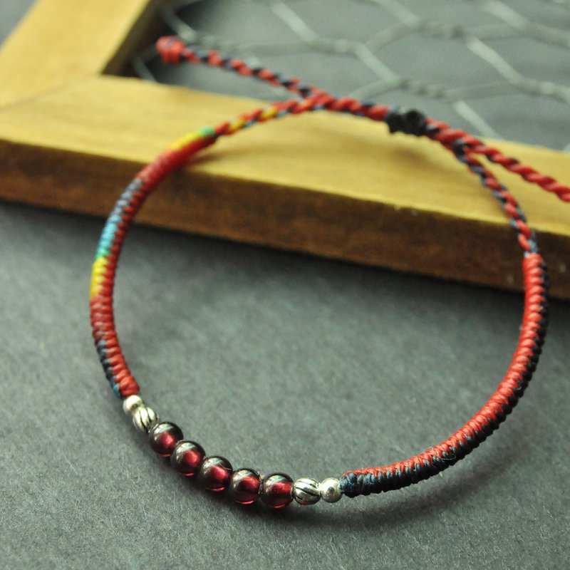 [Yanhong] - Wax thread weaving - Garnet wax thread weaving bracelet - สร้อยข้อมือ - วัสดุอื่นๆ สีแดง