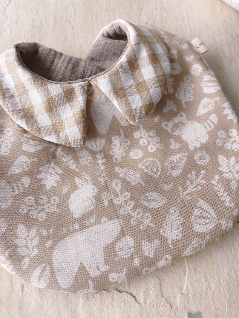 Camel-colored little animal. Pure cotton six-layer gauze small pointed collar bib/reversible - Bibs - Cotton & Hemp Brown