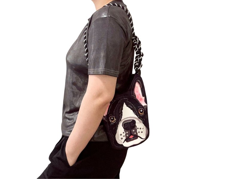 Limited spot original cooperation pet shoulder bag French Bulldog dog face bag - Handbags & Totes - Other Materials 