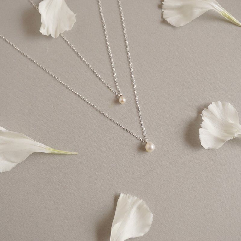 SV925 Double Freshwater Pearl Necklace - 項鍊 - 珍珠 銀色
