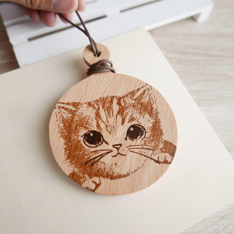 Little tabby cat luggage tag wooden luggage tag - Luggage Tags - Wood Brown