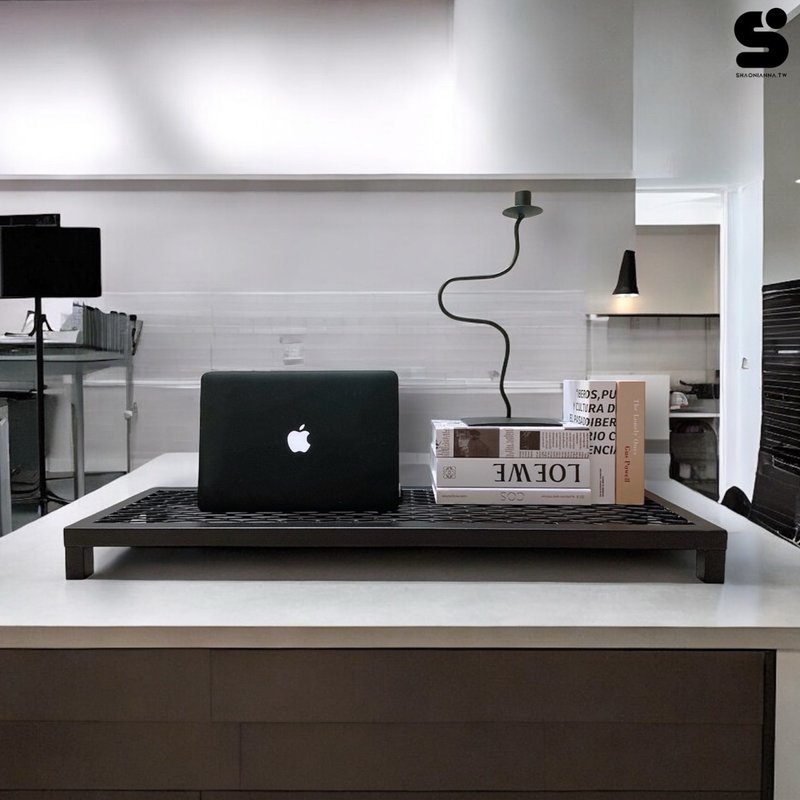 Desktop Storage Rack Product Display Shelf Plant Stand Desk Organizer Metal Grid Tabletop Shelf - ชั้นวาง/ตะกร้า - โลหะ สีดำ