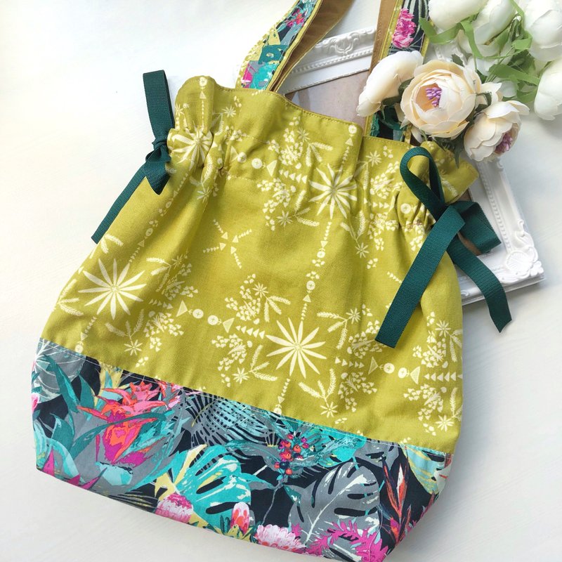 Tropical Rainforest Trend Design Rope Bag Drawstring Pocket Tote Bag Shopping Bag Shoulder Bag - Handbags & Totes - Cotton & Hemp Green