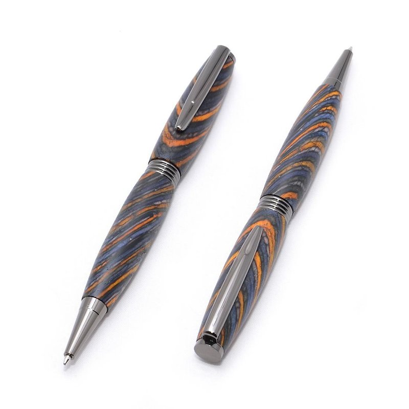 手作りの木製の回転式ボールペン（染めたハードウッドの種類；ガン・メタルのメッキ）(TP-GM-CGOC) - 筆盒/筆袋 - 木頭 藍色