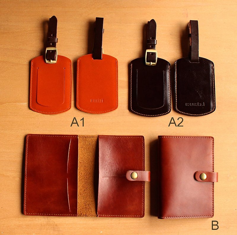 Goody Bag - Passport case + Luggage Tag -- 2 pcs./set Geunine Cow Leather / 护照夹 - Passport Holders & Cases - Genuine Leather 