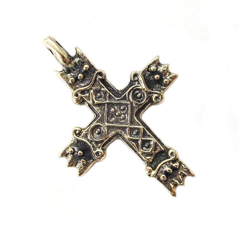 Handmade brass cross necklace pendant,christianity brass cross necklace jewelry - Charms - Copper & Brass Gold