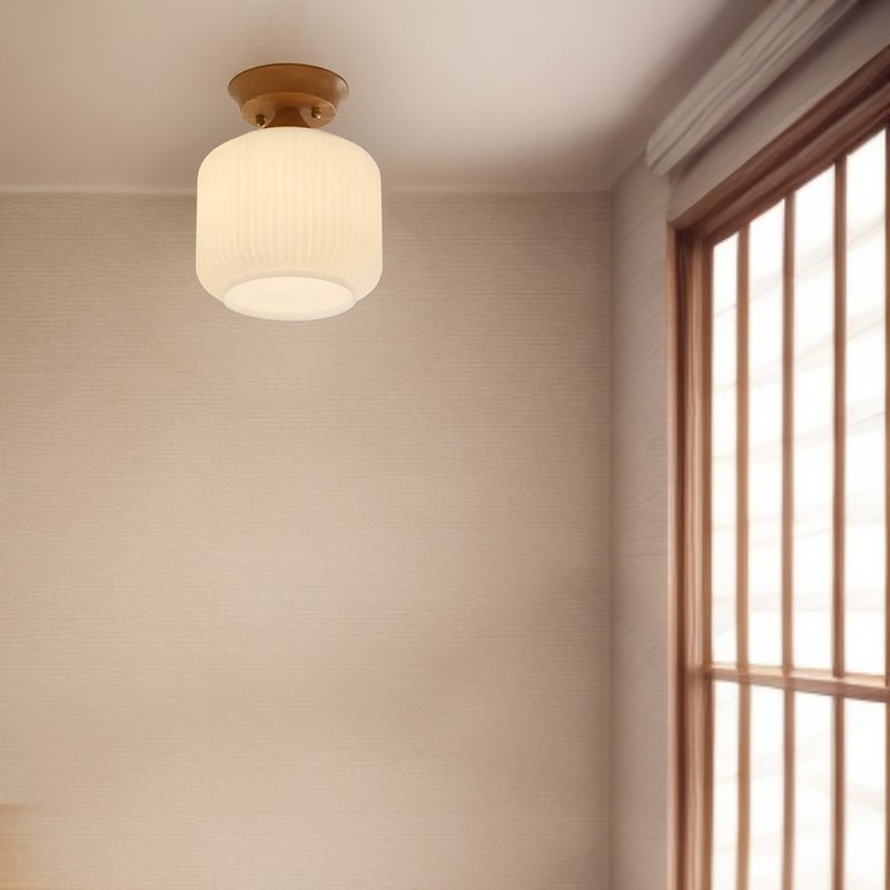 Taisho retro Western style North American ash wood ceiling lamp handmade by wood craftsmen 320LC - โคมไฟ - ไม้ สีกากี