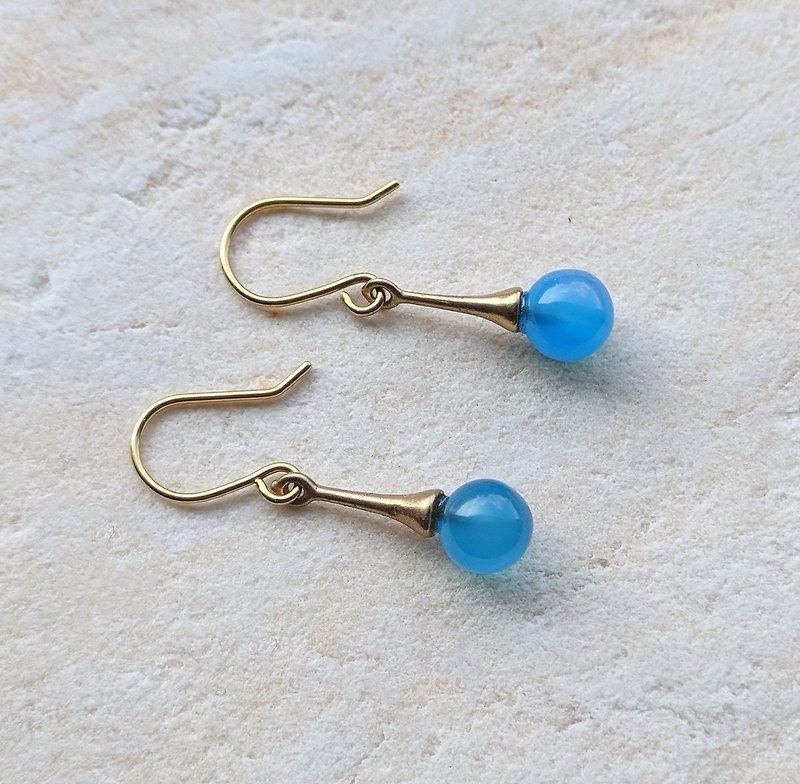 Brass and Natural Stone Earrings - Earrings & Clip-ons - Gemstone Blue