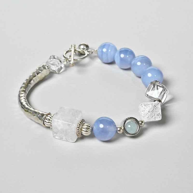 Meditation Cube-925 sterling silver handmade custom | blue agate*white crystal - Bracelets - Gemstone Multicolor