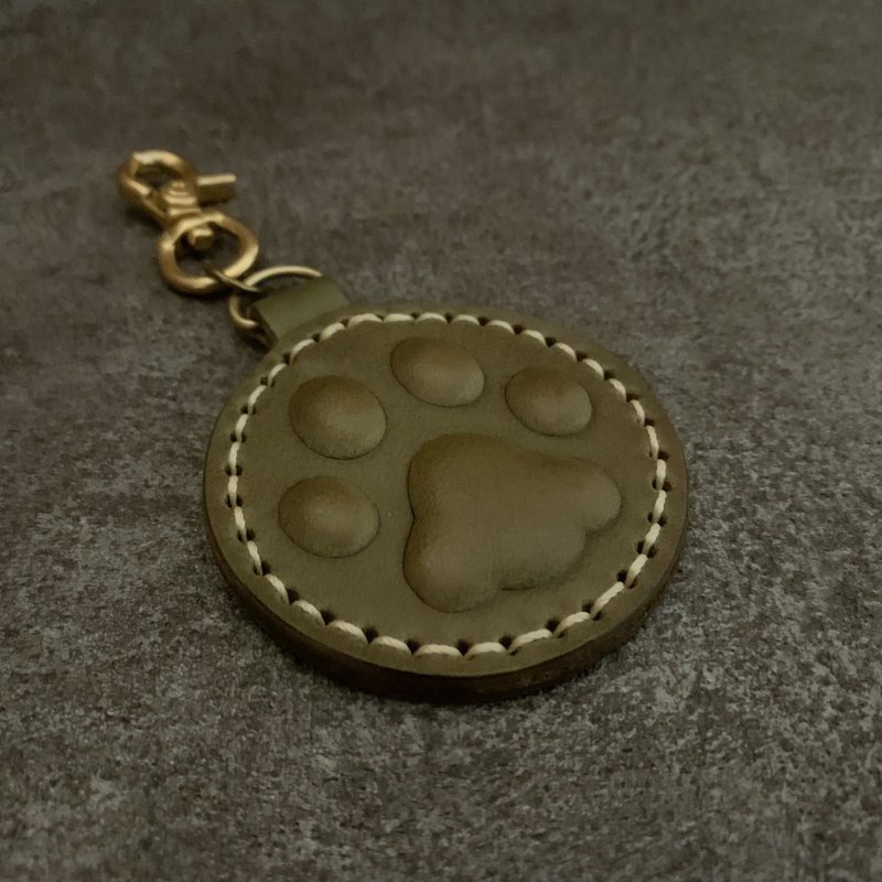 [Customized] Healing Meatball Leather Keychain [These Cat Masters] Customized Valentine's Day - ที่ห้อยกุญแจ - หนังแท้ สีเขียว