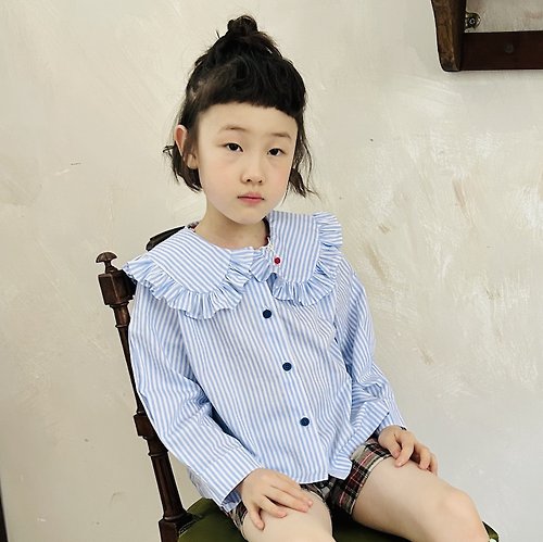 imakokoni-kids 藍白條紋娃娃領長袖襯衫 / 大領子 童裝