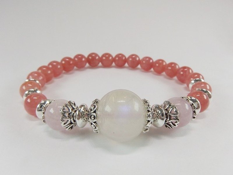"Love is so sweet" - high-quality natural rosy pink Morgan stone Rhodochrosite + + Blue Moonstone Silver Bracelet Hong Kong original design - สร้อยข้อมือ - เครื่องเพชรพลอย สีแดง