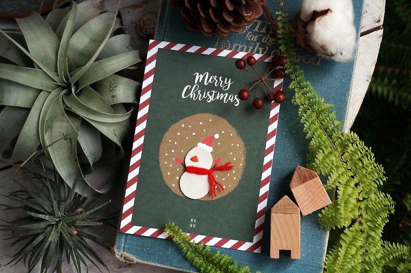 [Christmas Gift Exchange] Snowman_Christmas Handmade Leather Postcard with Envelope - การ์ด/โปสการ์ด - กระดาษ สีแดง
