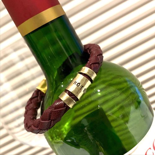傑作/Jay Hand made 羊皮六股圓編加黃銅鍛敲手環/紅酒戀人