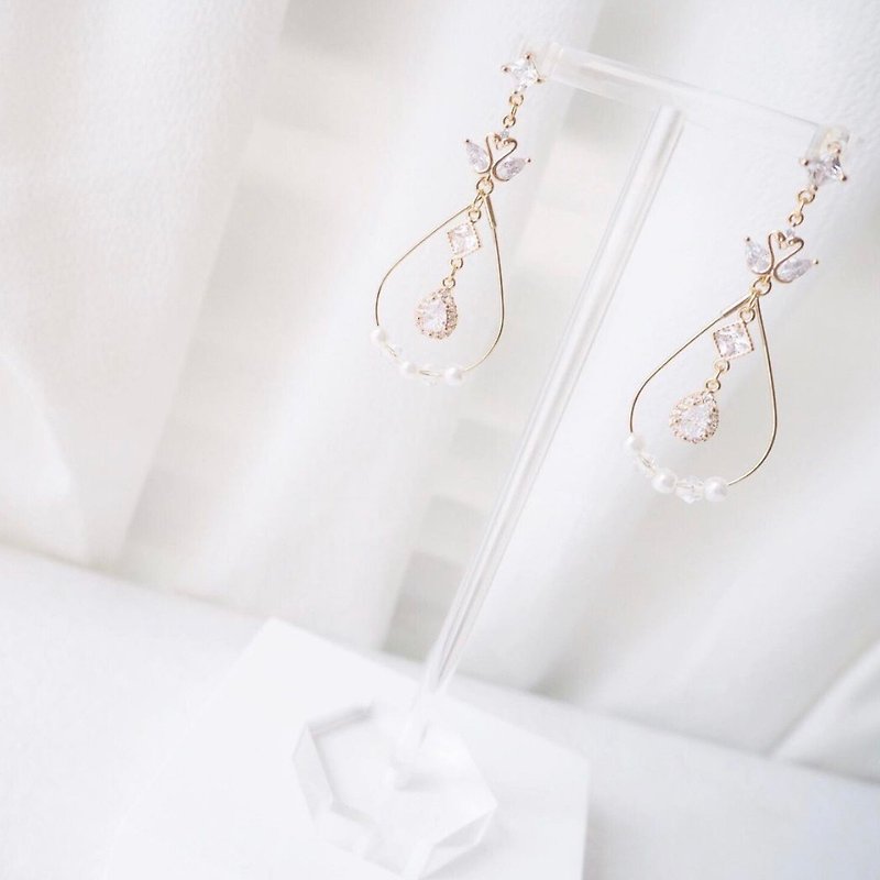 Elegant swan pearl drop earrings Clip-On custom custom bridal earrings bridal Clip-On - ต่างหู - วัสดุอื่นๆ 