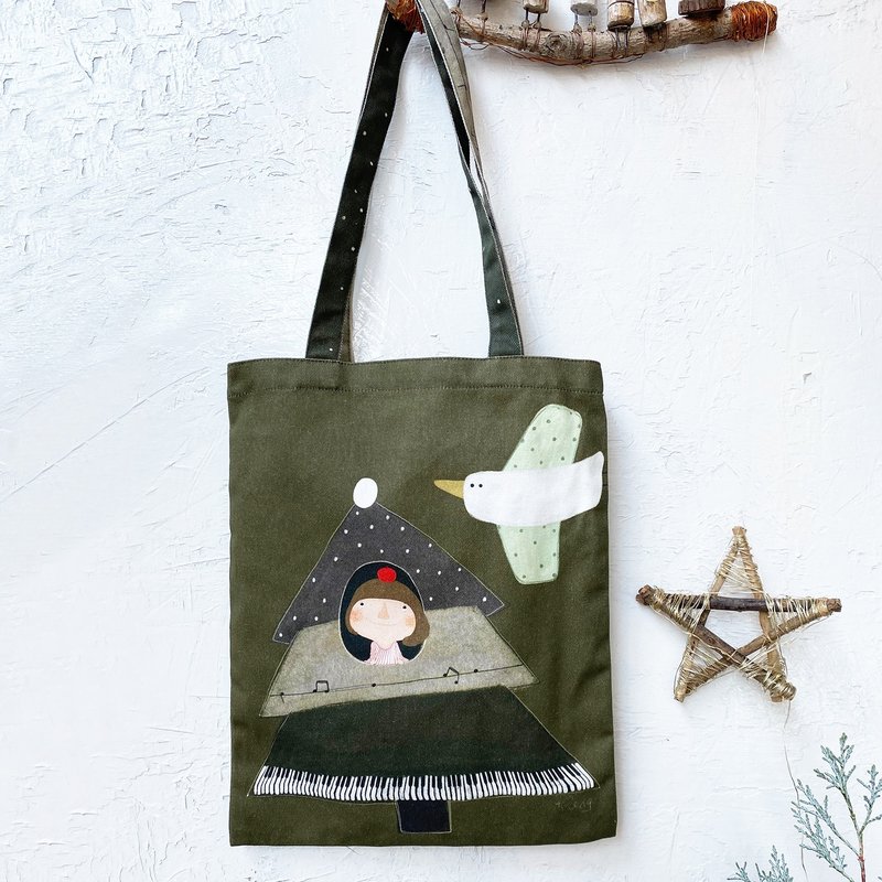 Dolly reusable bag type A (dark green) - กระเป๋าถือ - ผ้าฝ้าย/ผ้าลินิน สีกากี