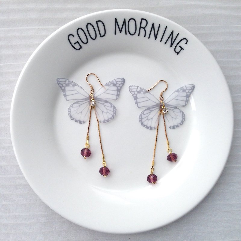silk  butterfly earrings drop earrings birthday  Valentine's Day Gift bridal - Earrings & Clip-ons - Silk White
