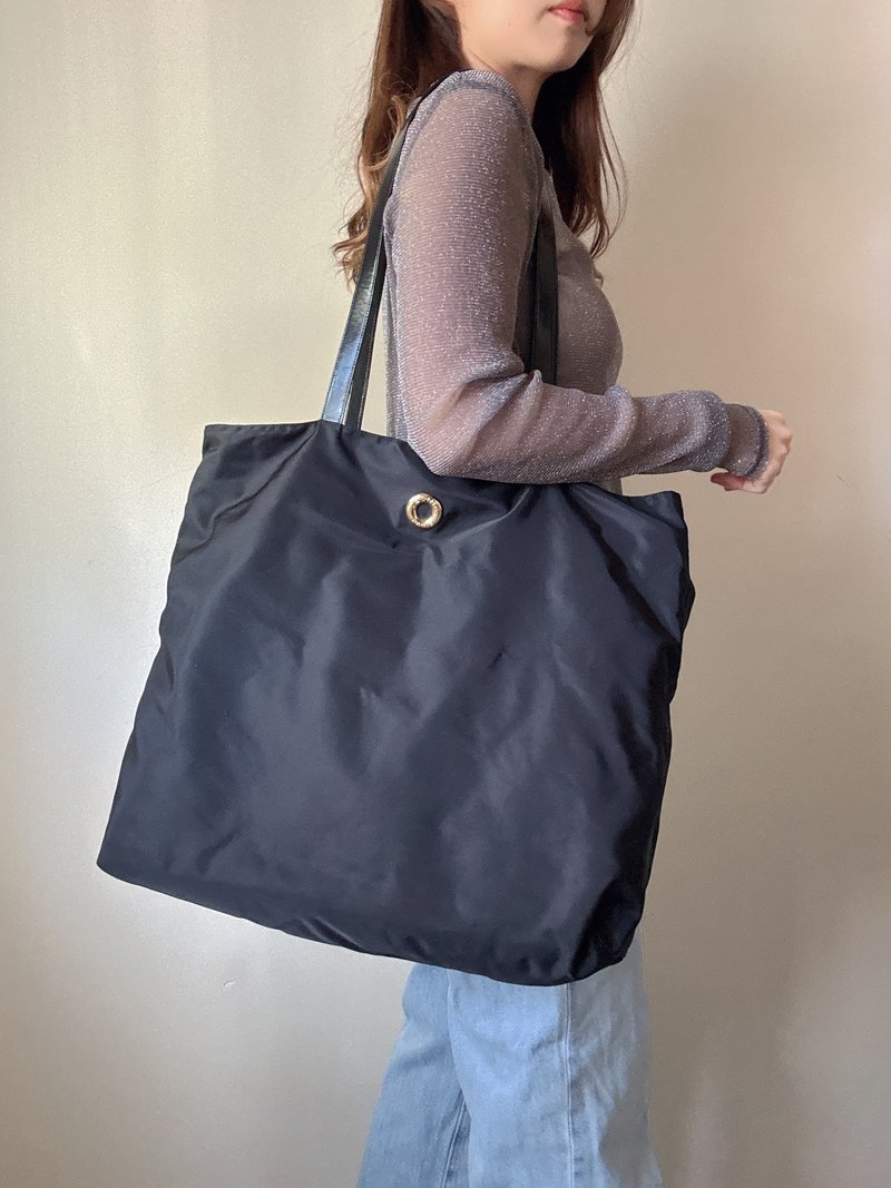 中古 Celine 圓環尼龍托特包 Tote 防水 輕便旅行包 公事包 - 側背包/斜背包 - 尼龍 黑色