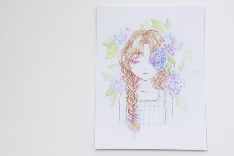 Midnight forest. Flower girl hand-painted card - hydrangea - Cards & Postcards - Paper Purple