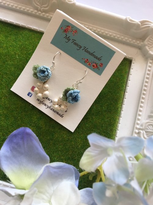 myfancyhandmade *My Fancy Handmade*手鈎粉藍色玫瑰花耳環