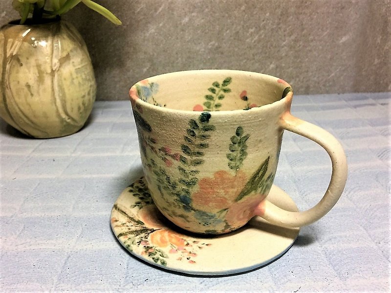 Happy bouquet afternoon tea cup set (narrow mouth) _ pottery mug - Mugs - Pottery White