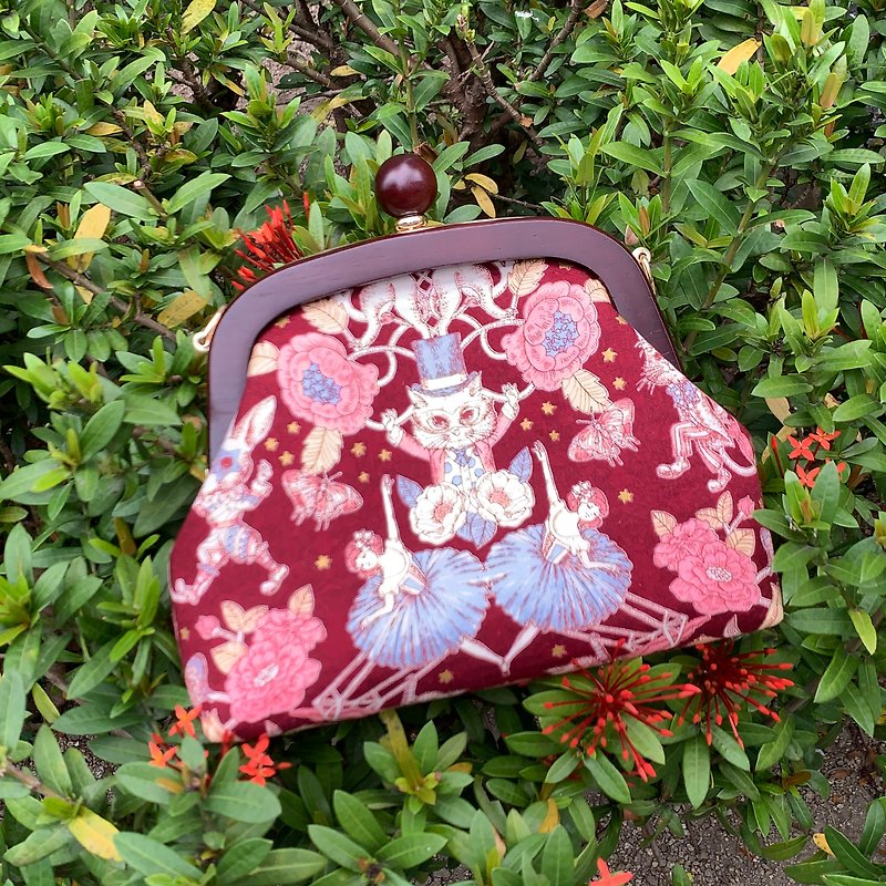 Wooden Cross Body Bag| Girlskioku~* - กระเป๋าแมสเซนเจอร์ - ผ้าฝ้าย/ผ้าลินิน สีม่วง