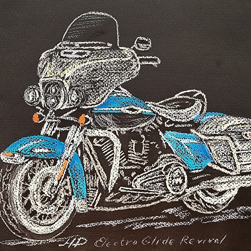 วัสดุอื่นๆ โปสเตอร์ สีดำ - Motorcycle Painting Motorbike Original Art Electra Glide Revival Artwork Harley