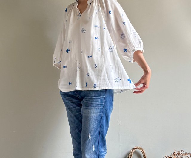 スモールデイズ デザイナープリントシリーズ イラスト限定版パフスリーブ 改訂トップス ショップ Commeforet トップス Pinkoi