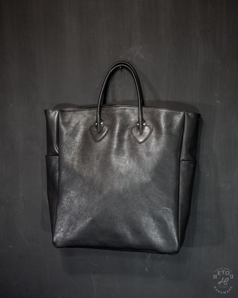 Leather Tote Vegetable Tanned Leather Tote - Black - Handbags & Totes - Genuine Leather Black