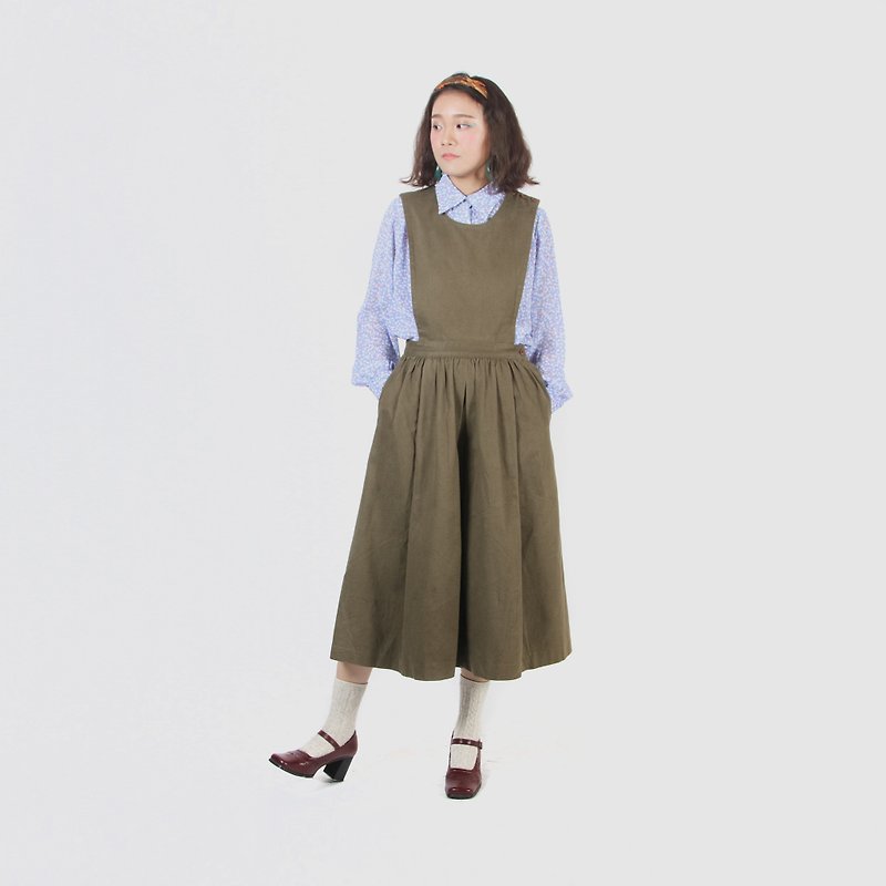 [Egg plant vintage] Showa tea tea vintage vest skirt - ชุดเดรส - ผ้าฝ้าย/ผ้าลินิน 