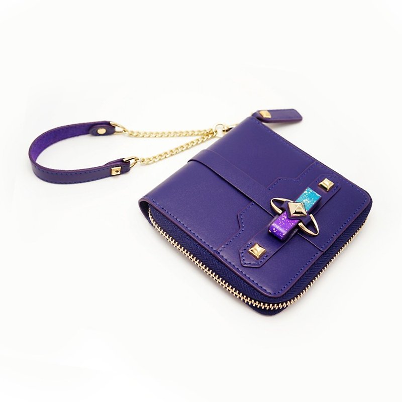izzmi purple blue magic stained sky three-dimensional bow decorated short section zipper wallet - กระเป๋าสตางค์ - หนังแท้ สีม่วง