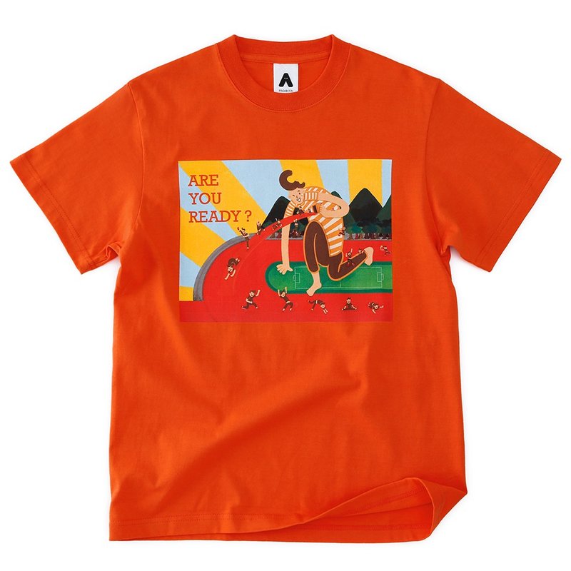 Project A Illustration T/Are you ready? Run! Sunshine Orange/Limited Basic Edition/Short - Men's T-Shirts & Tops - Cotton & Hemp Orange